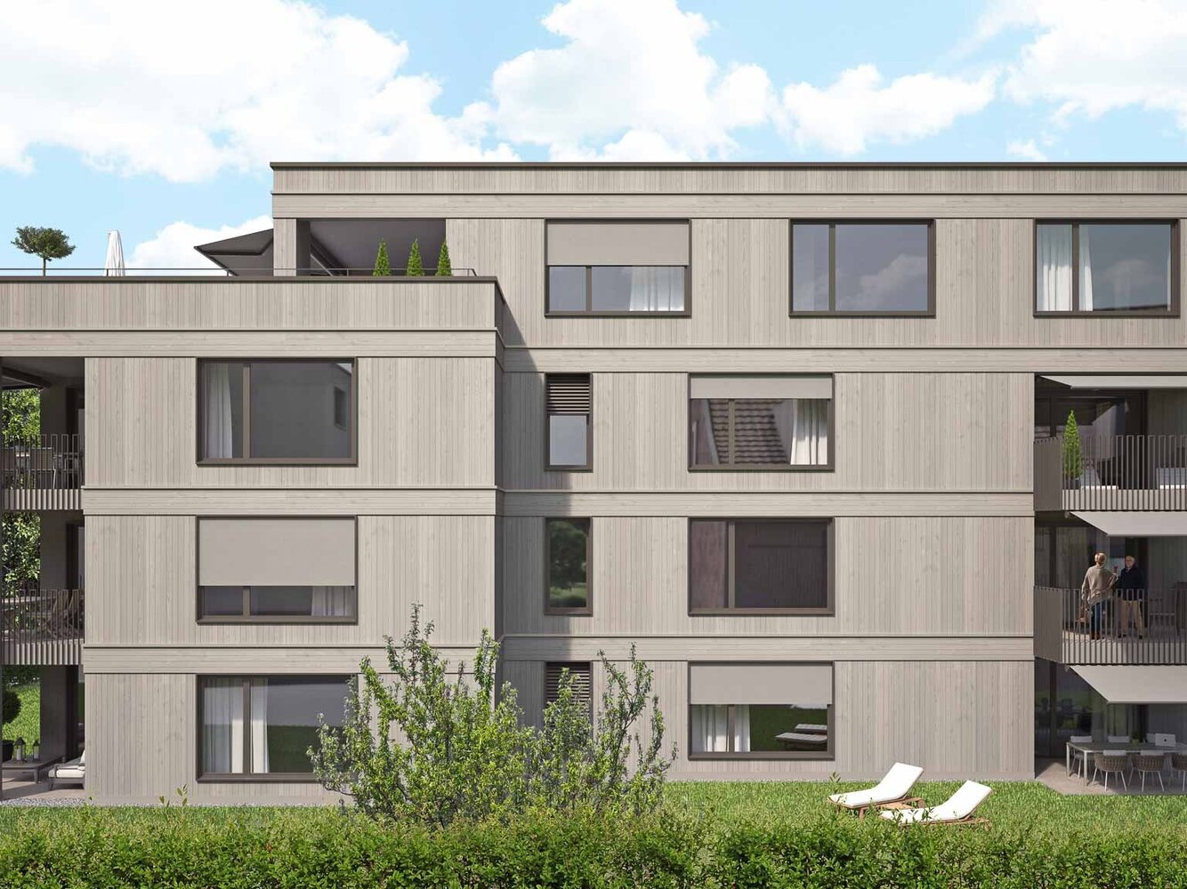 Visualisierung Aussenfassade des Mehrfamilienhauses Mülihof in Sursee